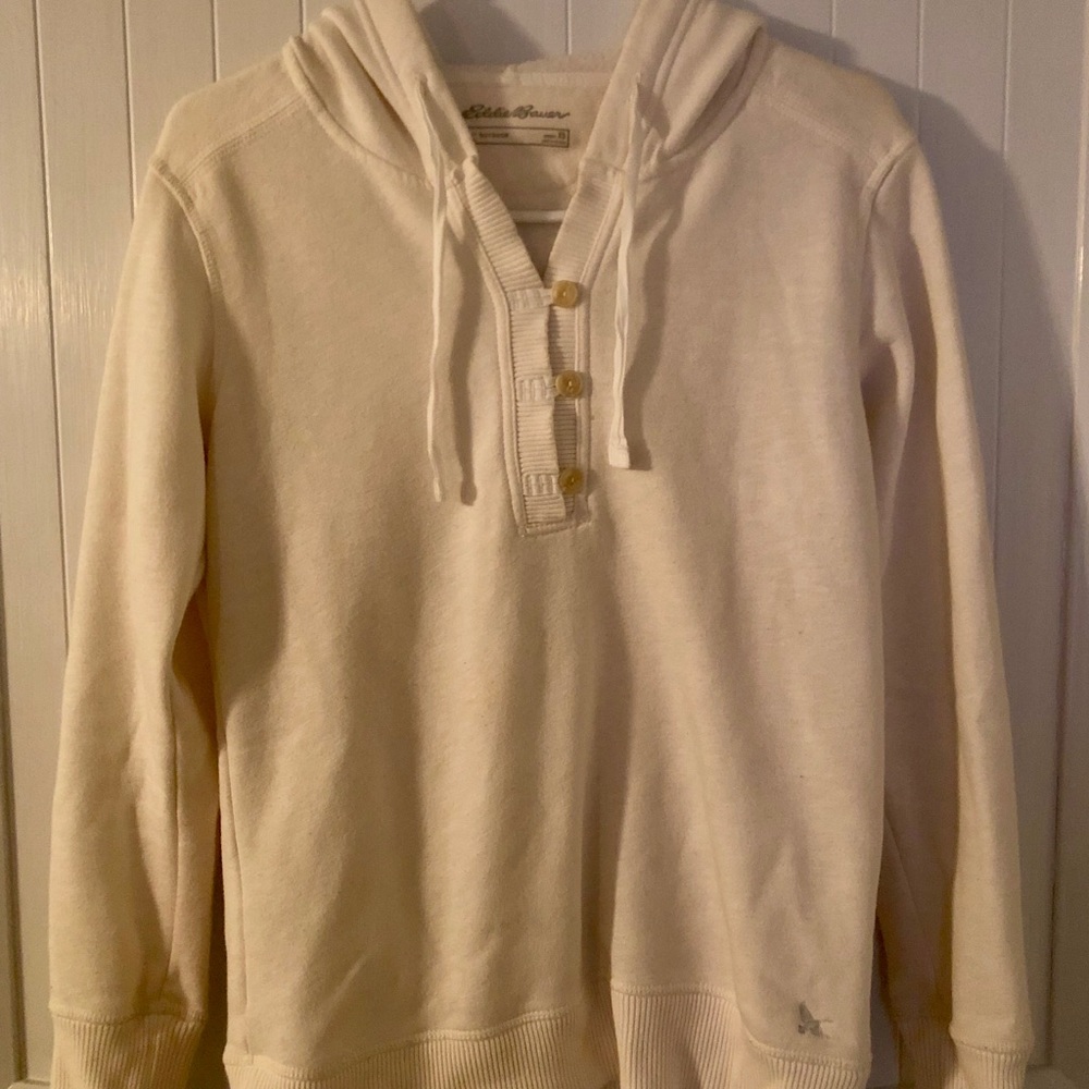 Eddie Bauer XS thin cream button-down sweatshirt